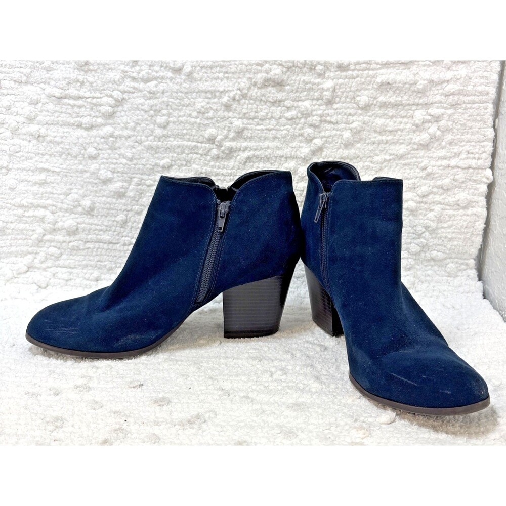 STYLE & CO Blue Faux Suede Ankle Zip Booties Block Heel MASRINAA Women 10M